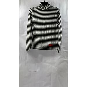 CHANGE Women's Black-White Striped Turtleneck Long Sleeve Top SZ XS